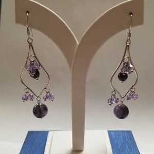 Sterling Silver Wire Earring w/ Crystals